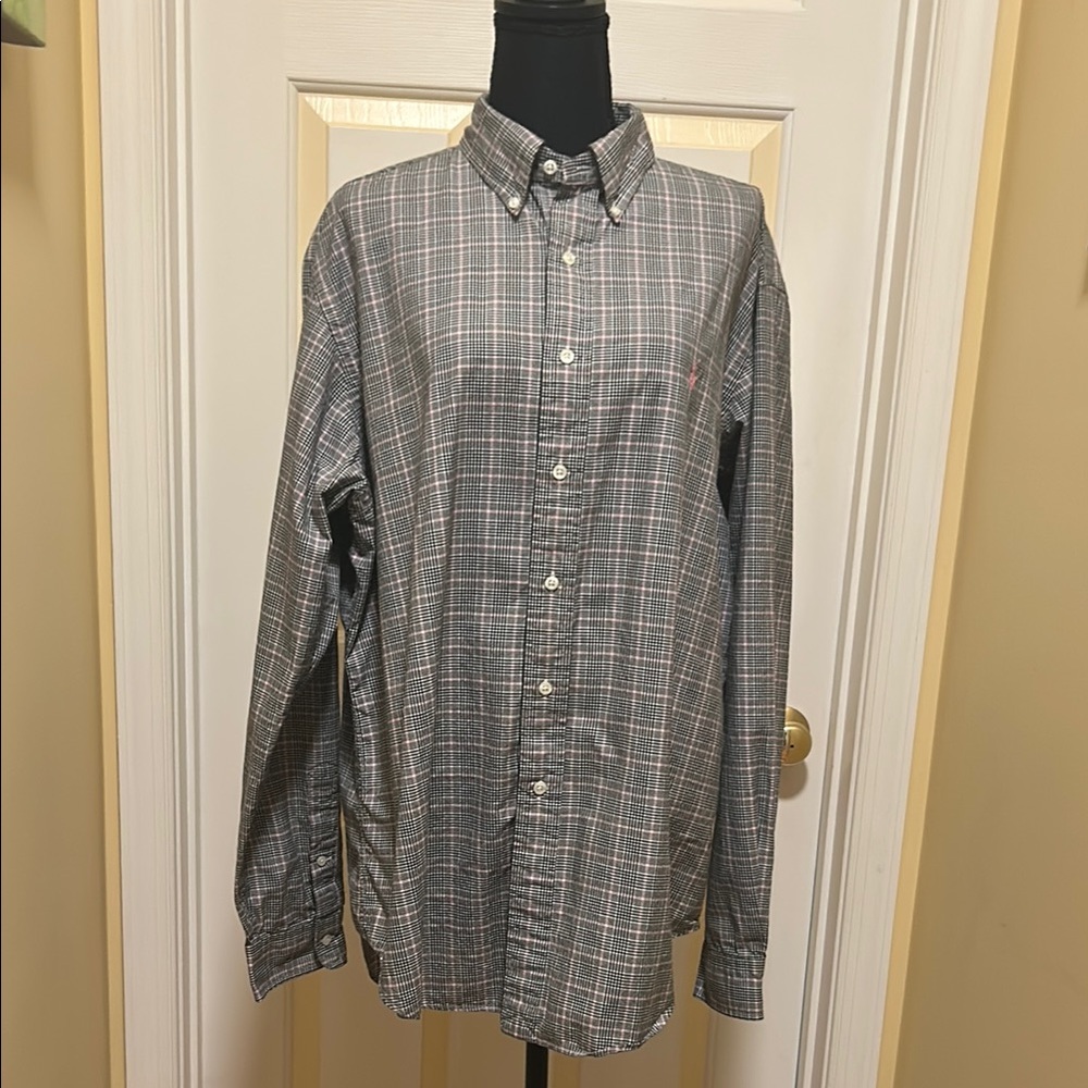 Ralph Lauren Blue and Pink Plaid Casual Button Down Shirt Classic Fit